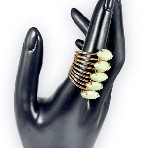 bebe Statement Ring, Gold Toned Coil Ring with Light Green Stones Size 8